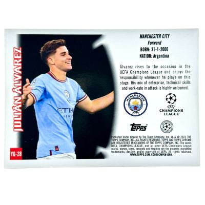 Julian Alvarez 2022-23 Topps Chrome UCC - Youthquake Rookie RC #YQ-28 Manchester City
