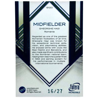 Gheorghe Hagi 2025 Futera Incredible Football - Midfielder BLUE 16/27 #IB120 Romania