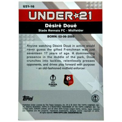 Desire Doue 2022-23 TOPPS Merlin Chrome UCC - Rookie RC Under 21 #U21-16 Stade Rennais