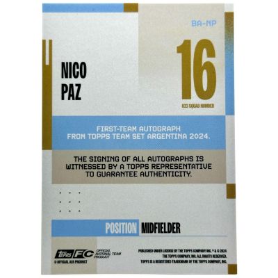 Nico Paz 2024-25 Topps Argentina Team Set - AUTO 13/50 #BA-NP