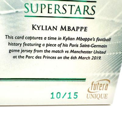Kylian Mbappe 2024 Futera Unique World Football - Superstars Match Worn RELIC 10/15 PSG