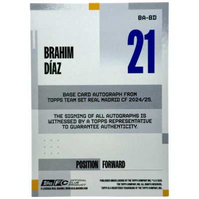 Brahim Diaz 2024-25 Topps Real Madrid Team Set - AUTO 156/250 #BA-BD