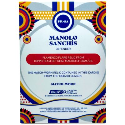 Manolo Sanchis 2024-25 Topps Real Madrid Team Set - Match Worn RELIC #FR-SA