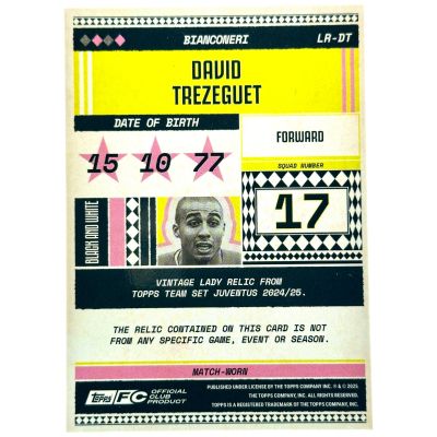 David Trezeguet 2024-25 Topps Juventus Team Set - Vintage Lady Match Worn Relic 73/99 #LW-WM