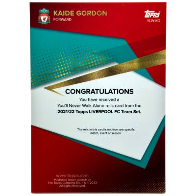 Kaide Gordon 2021-22 Topps Liverpool Team Set - Match Worn PATCH Rookie RC #YLW-KG
