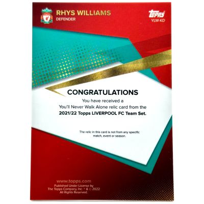 Rhys Williams 2021-22 Topps Liverpool Team Set - Match Worn RELIC #YLW-KD