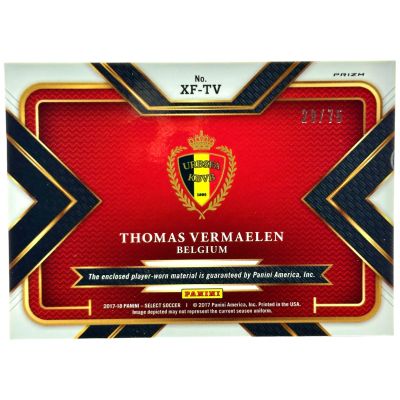 Thomas Vermaelen 2017-18 Panini Select Soccer - X Factor Player Worn RELIC 29/75 #XF-TV Belgia