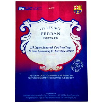 Ferran Torres 2024-25 Topps FC Barcelona 125 Years - AUTO Pink 21/99 LA-FT