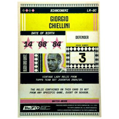 Giorgio Chiellini 2024-25 Topps Juventus Team Set - Vintage Lady RELIC Match Worn #LR-GC