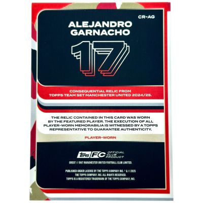 Alejandro Garnacho 2024-25 Topps Manchester United Team Set - Player Worn RELIC #CR-AG