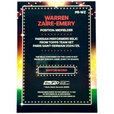 Warren Zaire-Emery 2024-25 Paris Saint-Germain Team Set - Energy Match-Worn PACTH 016/199