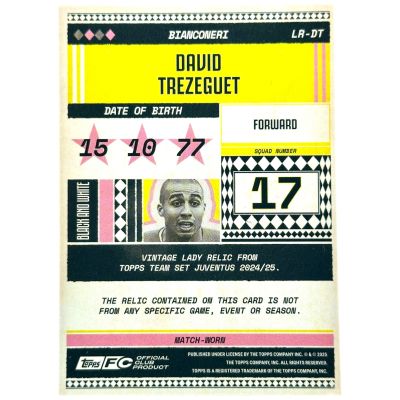 David Trezeguet 2024-25 Topps Juventus Team Set - Vintage Lady RELIC Match Worn #LR-DT