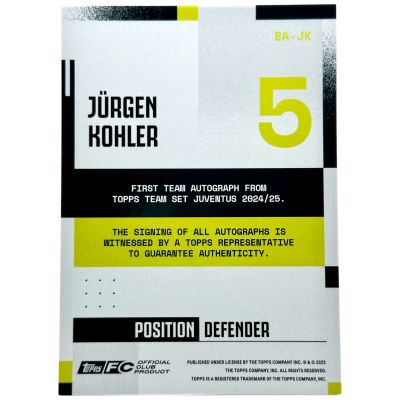 Jurgen Kohler 2024-25 Topps Juventus Team Set - AUTO 095/250 #LR-JK