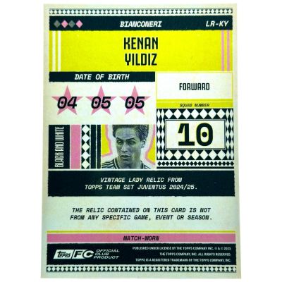 Kenan Yildiz 2024-25 Topps Juventus Team Set - Vintage Lady RELIC Match Worn 061/250 #LR-KY
