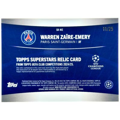 Warren Zaire-Emery 2024-25 Topps UCC Flagship - Match Worn RELIC Orange 11/25 #SR-WZ PSG
