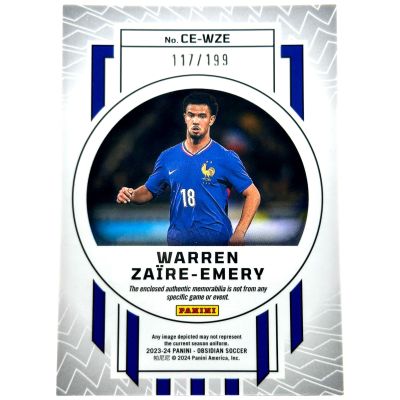 Warren Zaire-Emery 2023-24 Panini Obsidian Soccer - Cutting Edge Dual PATCH 117/199 #CE-WZE PSG