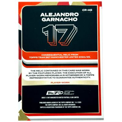 Alejandro Garnacho 2024-25 Topps Manchester United Team Set - Player Worn RELIC Blue 101/250 #CR-AG