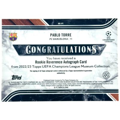 Pablo Torre 2022-23 Topps Museum UCL - Rookie RC Reverence AUTO 221/299 #RR-PT FC Barcelona
