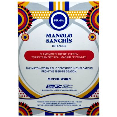 Manolo Sanchis 2024-25 Topps Real Madrid Team Set - Flamenco Flare Match Worn RELIC 035/250