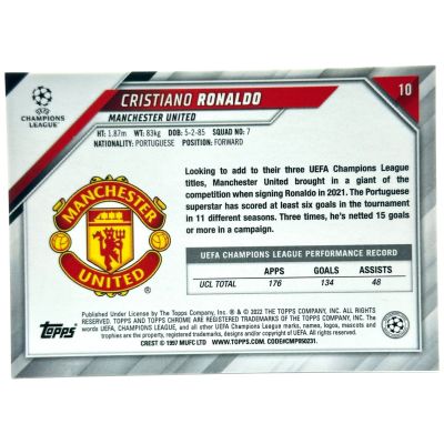 Cristiano Ronaldo 2021-22 Topps Chrome UCL #10 Manchester United