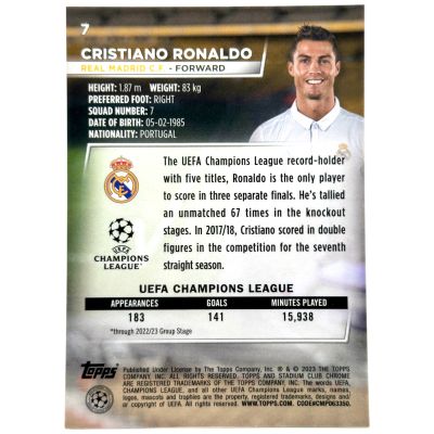 Cristiano Ronaldo 2022-23 Topps Stadium Club Chrome - #7 Real Madrid