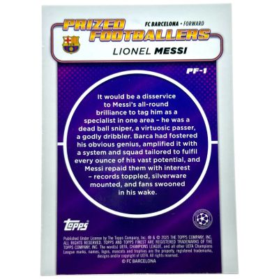 Lionel Messi 2024-25 Topps Finest - Prized Footballers #FF1 FC Barcelona