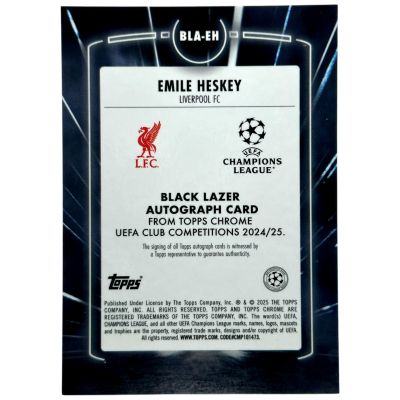 Emile Heskey 2024-25 Topps Chrome UCC - Black Lazer AUTO Magenta 31/75 #BLA-EH Liverpool