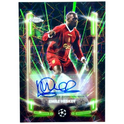Emile Heskey 2024-25 Topps Chrome UCC - Black Lazer AUTO Green 32/99 #BLA-EH Liverpool