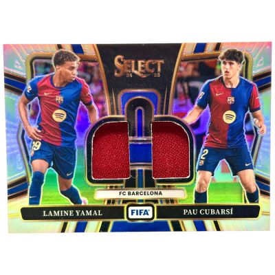 Lamine Yamal / Pau Cubarsi 2024-25 Panini Select FIFA - Dual Swatches PATCH Silver Prizm #DS-FCB FC Barcelona