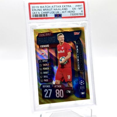 Erling Haaland 2019 Topps Match Attax Extra UCL - Rookie RC HAT-TRICK HERO #HH1 PSA 6 Salzburg