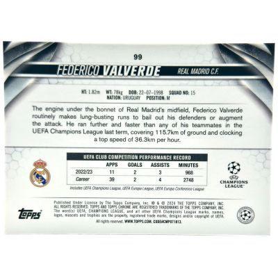 Federico Valverde 2023-24 Topps Chrome UCC - Neon Green Wave Refractor 232/399 Real Madrid