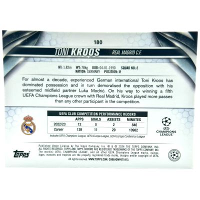 Toni Kroos 2023-24 Topps Chrome UCC - Blue Geometric Refractor 046/150 #180 Real Madrid