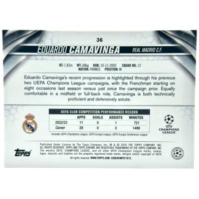 Eduardo Camavinga 2023-24 Topps Chrome UCC - Magenta X-Fractor 20/99 #36 Real Madrid