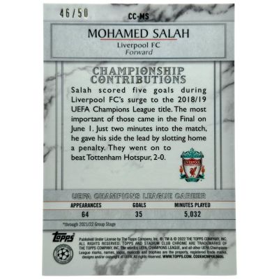 Mohamed Salah 2021-22 Topps Stadium Club Chrome - Championship Contributions GOLD 46/50 #CC-MS Liverpool FC