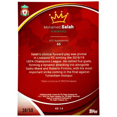 Mohamed Salah 2023-24 Topps Chrome Liverpool - Kings of Europe True Gold 38/50 #KE-14