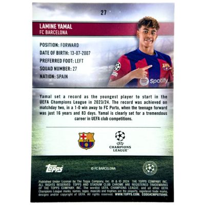 Lamine Yamal 2023-24 Topps Stadium Club Chrome - Rookie RC #27 FC Barcelona