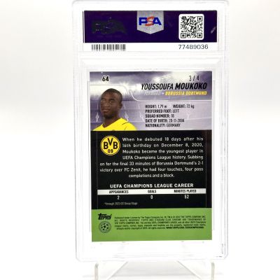 Youssoufa Moukoko 2021-22 Topps Stadium Club Chrome - Rookie R/O Electric CHARGE 3/4 #64 PSA 9 Borussia Dortmund (POP1)
