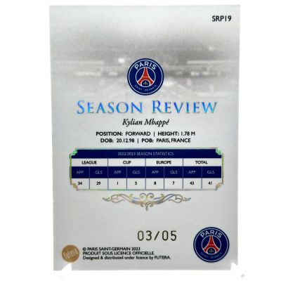 Kylian Mbappe 2022-23 Futera Paris Saint-Germain Season Review 03/05 #SRP19 PSG
