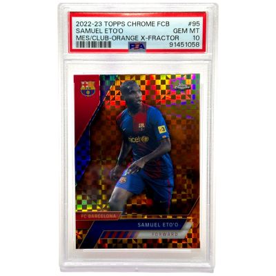 Samuel Eto'o 2022-23 Topps Chrome FC Barcelona - ORANGE X FRACTOR #95 07/25 PSA 10 FC Barcelona